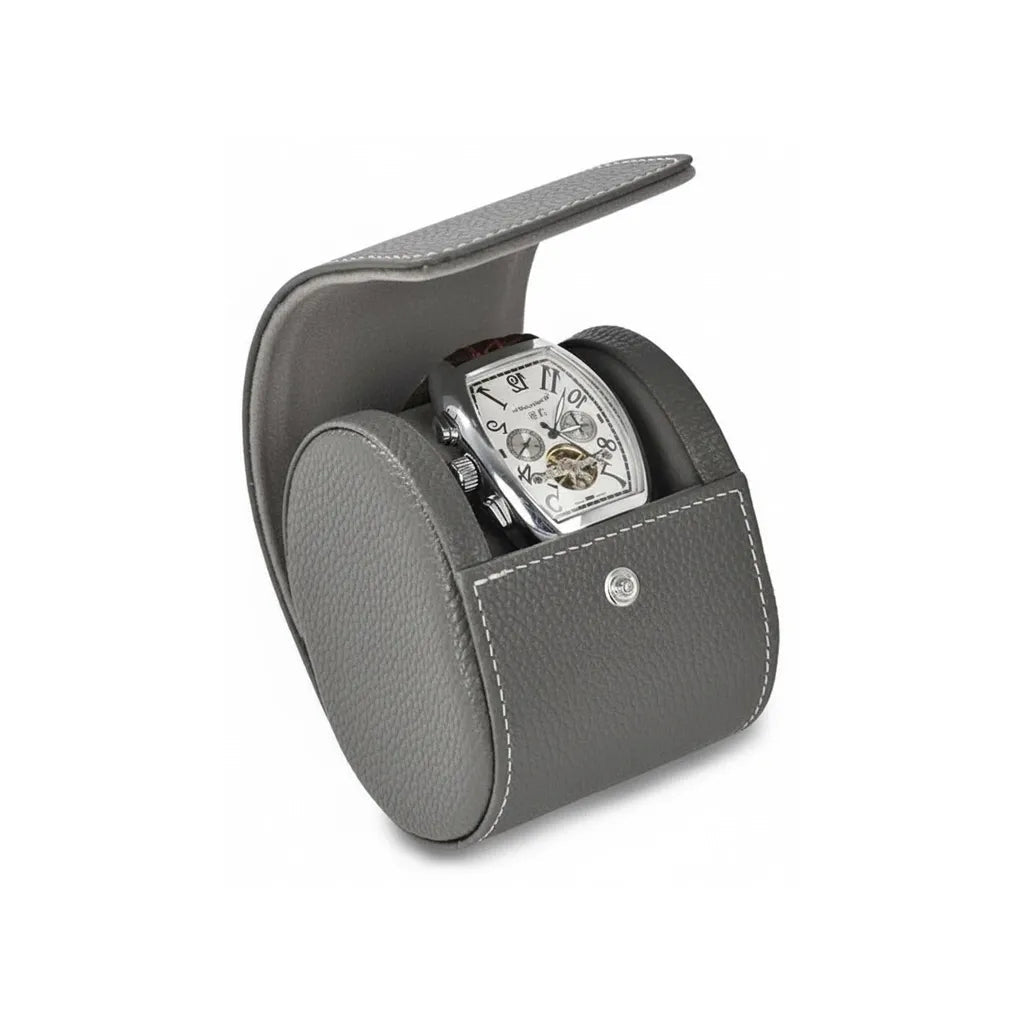 Étui de Voyage pour 1 Montre en Cuir Grainé, Fermeture Bouton-Pression, Format Compact
