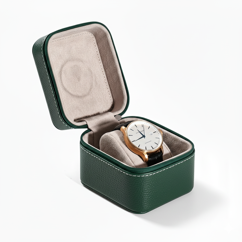 Étui de Voyage pour Montre en Cuir Noir avec Intérieur Velours