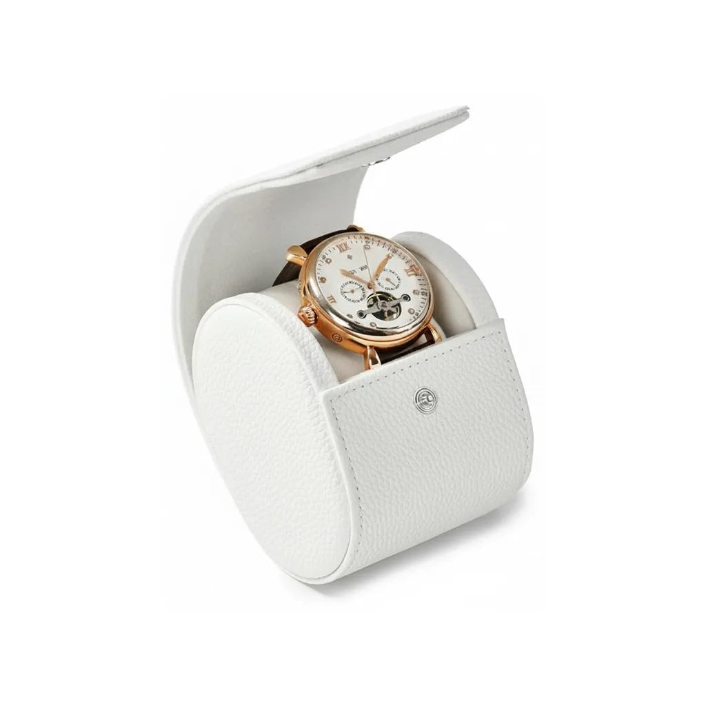 Étui de Voyage pour 1 Montre en Cuir Grainé, Fermeture Bouton-Pression, Format Compact