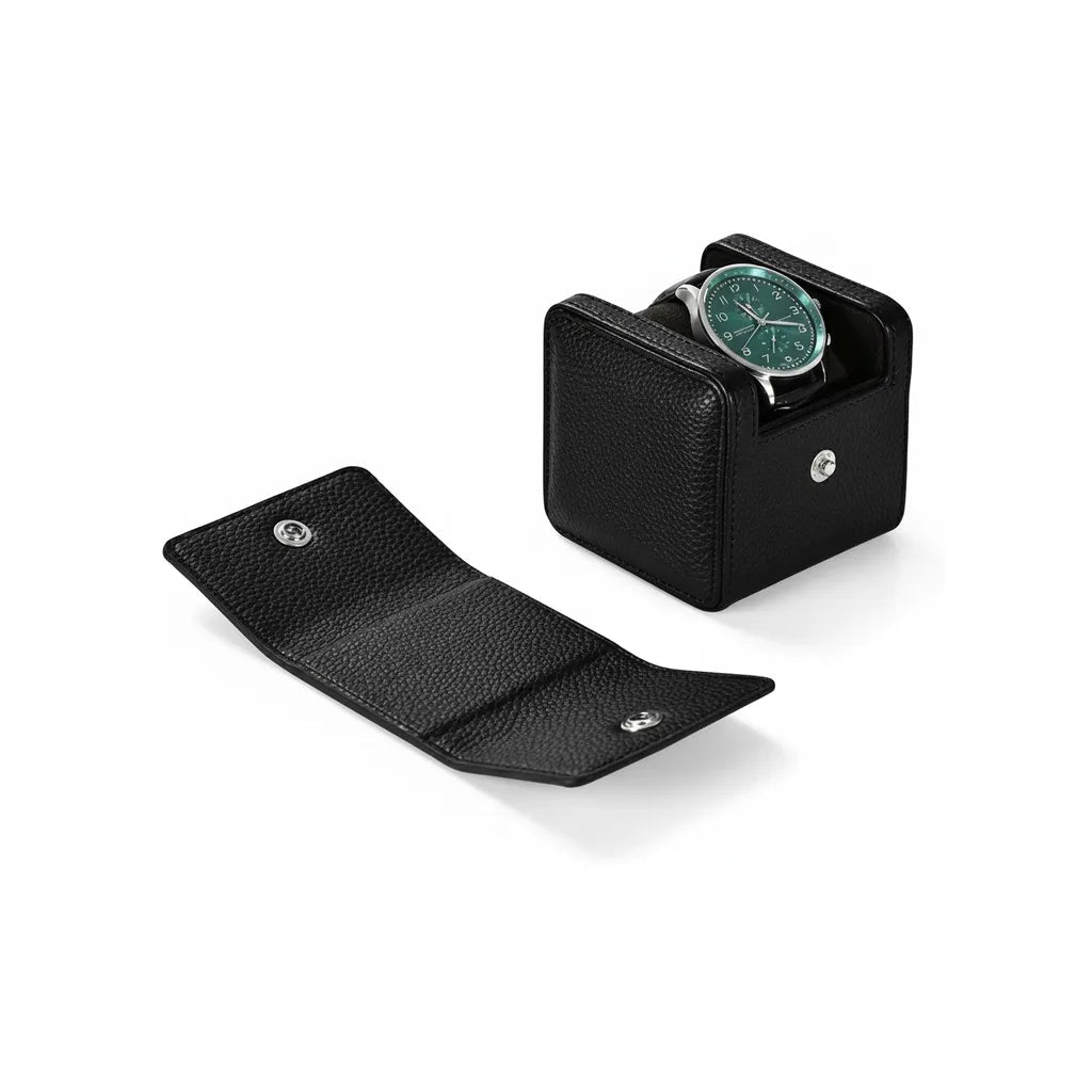 Étui de voyage pour montre en similicuir avec fermeture à bouton pression