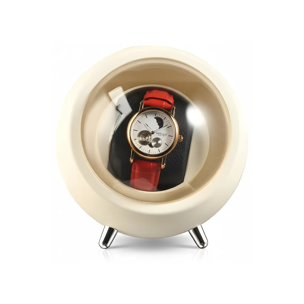 Remontoir Automatique Sphérique pour Montre avec Support Argenté et 3 Modes de Rotation