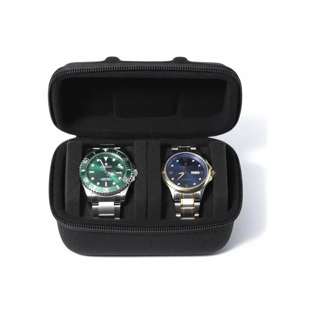 Étui de Voyage pour 2 Montres avec Fermeture Zippée et Intérieur Mousse Noir