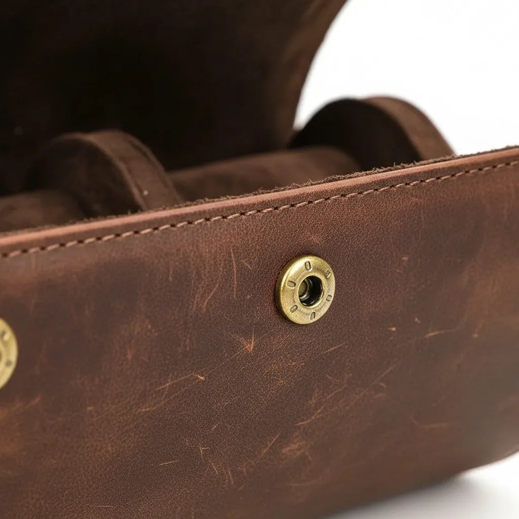 Étui de voyage pour deux montres en similicuir avec fermeture à boutons pression