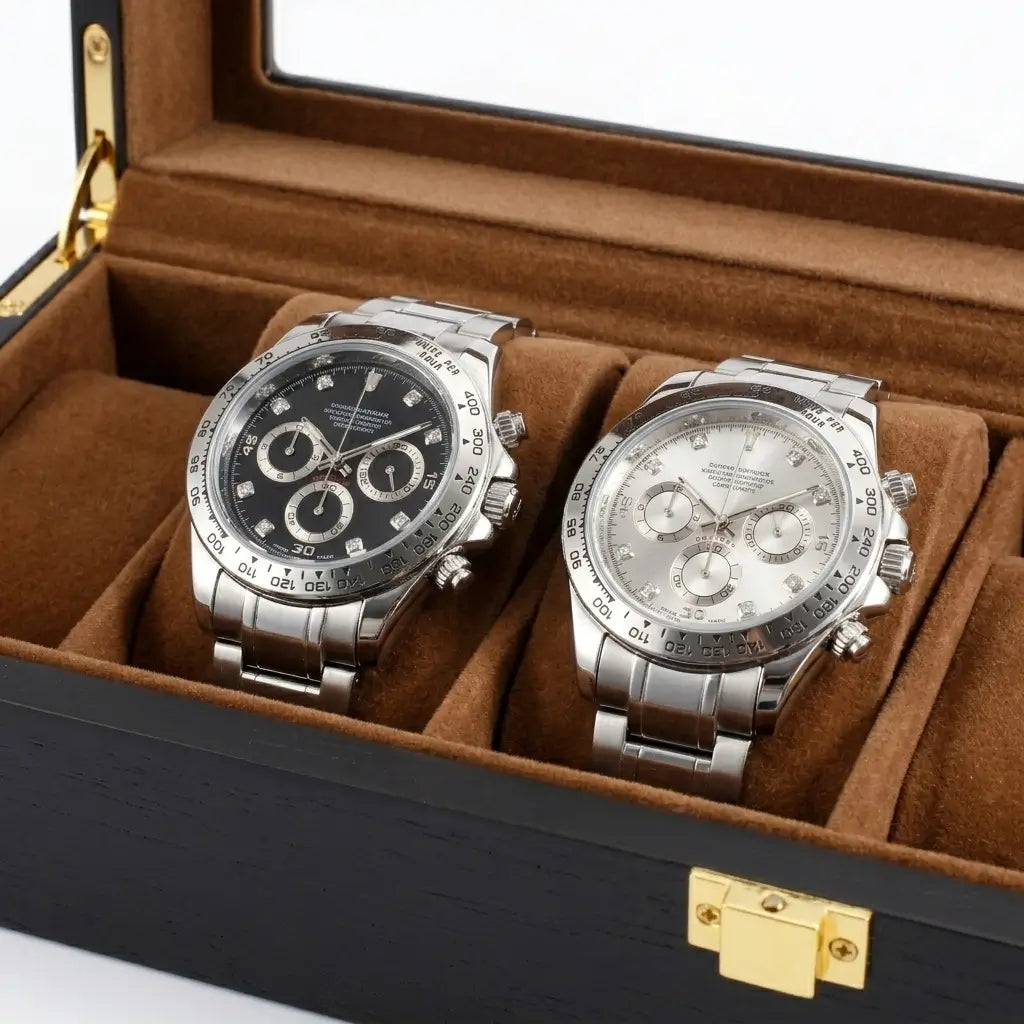 Coffret à Montres en Bois Naturel Noir avec Intérieur Velours et Couvercle Vitré, Écrin de Rangement Luxe pour 6 Montres avec Boucle Métallique Dorée