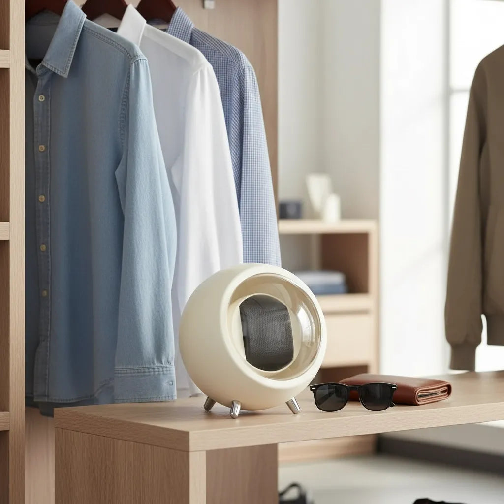 Remontoir Automatique Sphérique pour Montre avec Support Argenté et 3 Modes de Rotation