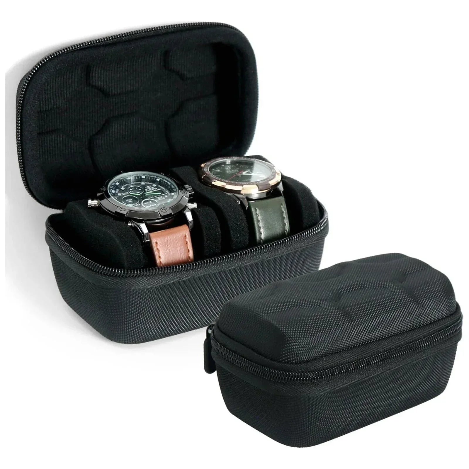 Étui de Voyage pour 2 Montres avec Fermeture Zippée et Intérieur Mousse Noir